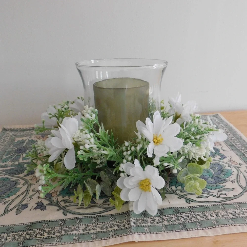 Dusty Miller Mini Wreath Eucalyptus White‎ Flowers Candle Ring Wedding decor